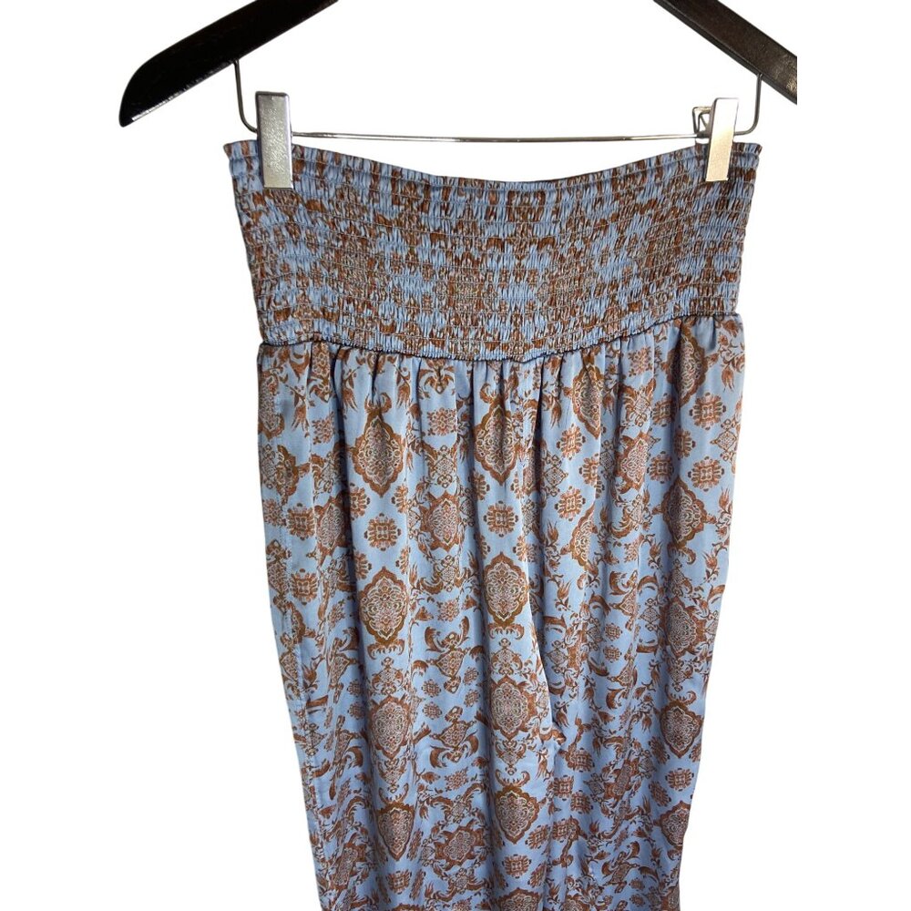 Free People Blue and Rust Tile-Print Wide-Leg Pajama Pants - Picture 6 of 9